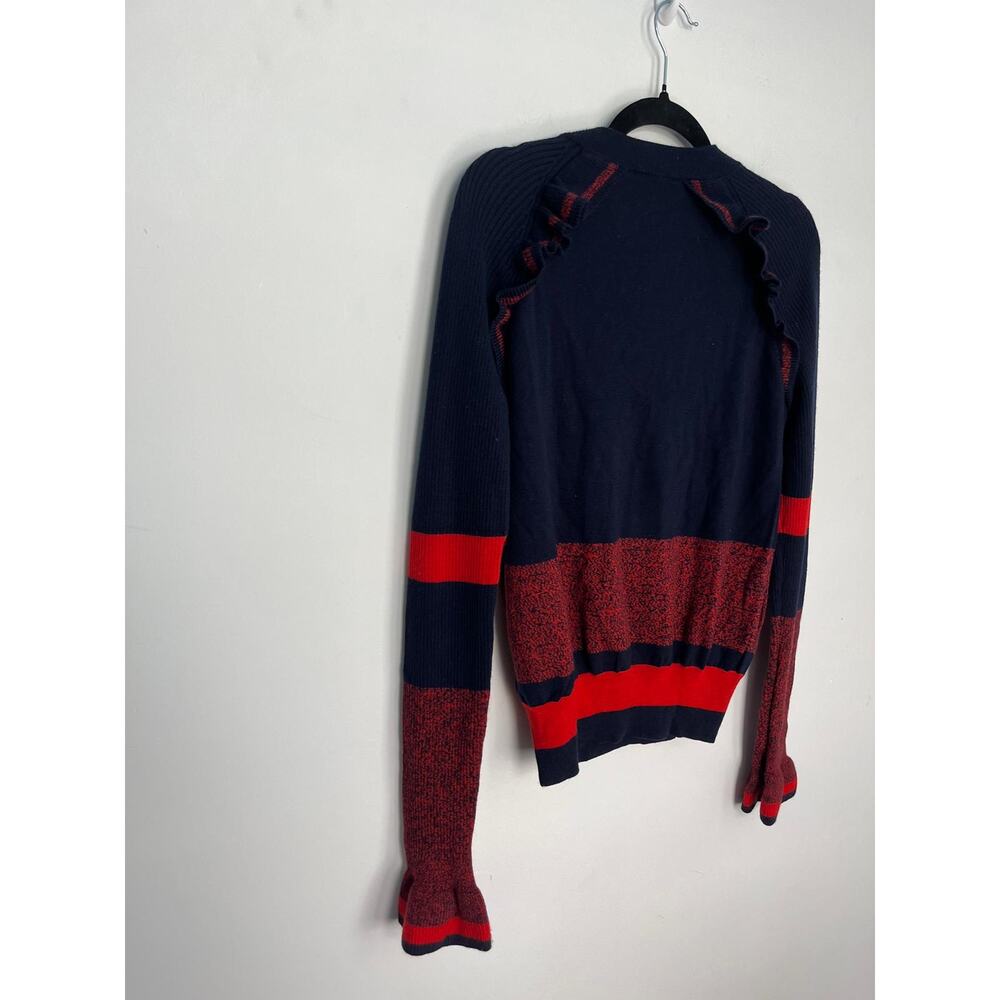Escada Navy and Red Ruffle-Trim Button Cardigan - Picture 7 of 7